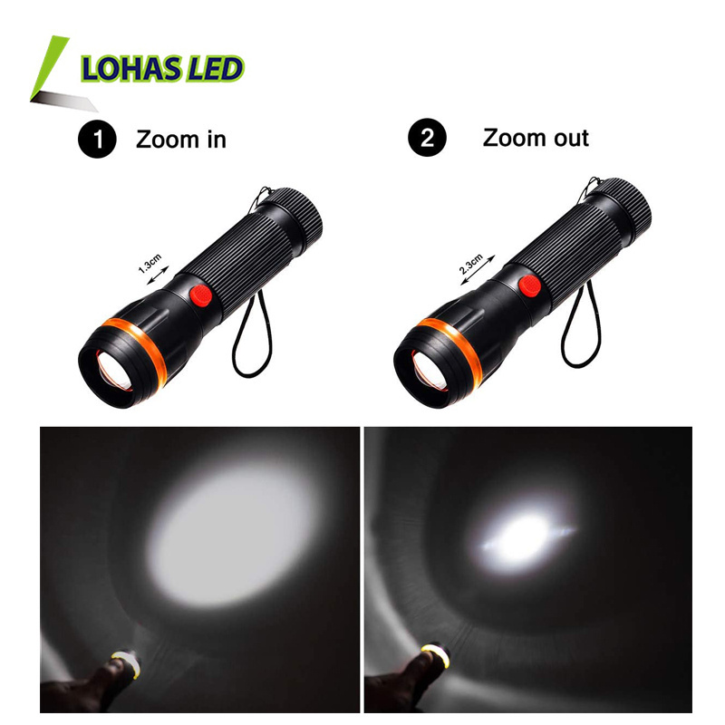 LOHAS LED Mini Torch Outdoor Hiking Waterproof  Zoomable Lighting Protable 3A Battery Powered LED Flashlight