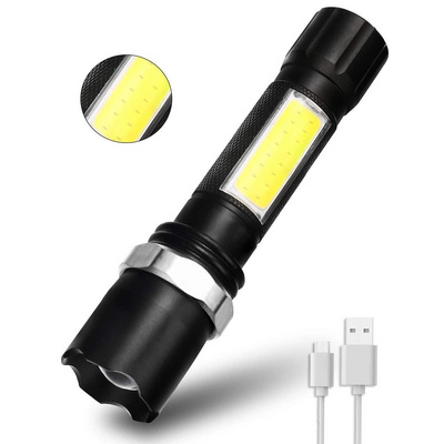 LOHAS Torch Mini Flashlight USB Rechargeable Adjustable Focusing Zoomable Flashlight LED for Outdoor Camping Hiking