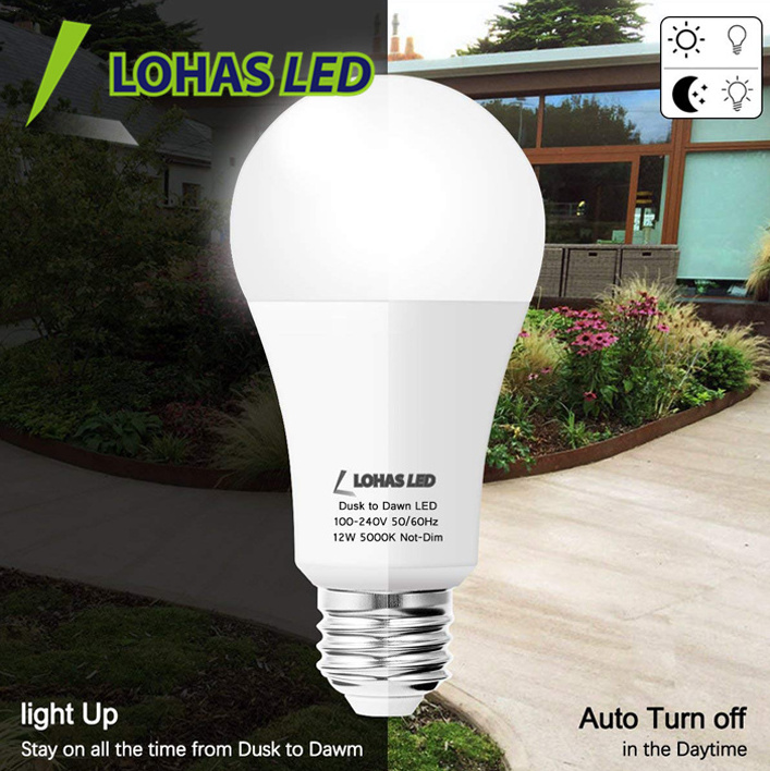 Auto On/Off A19 Dusk to Dawn Sensor Light Bulb 12W Light Sensor LED Bulb