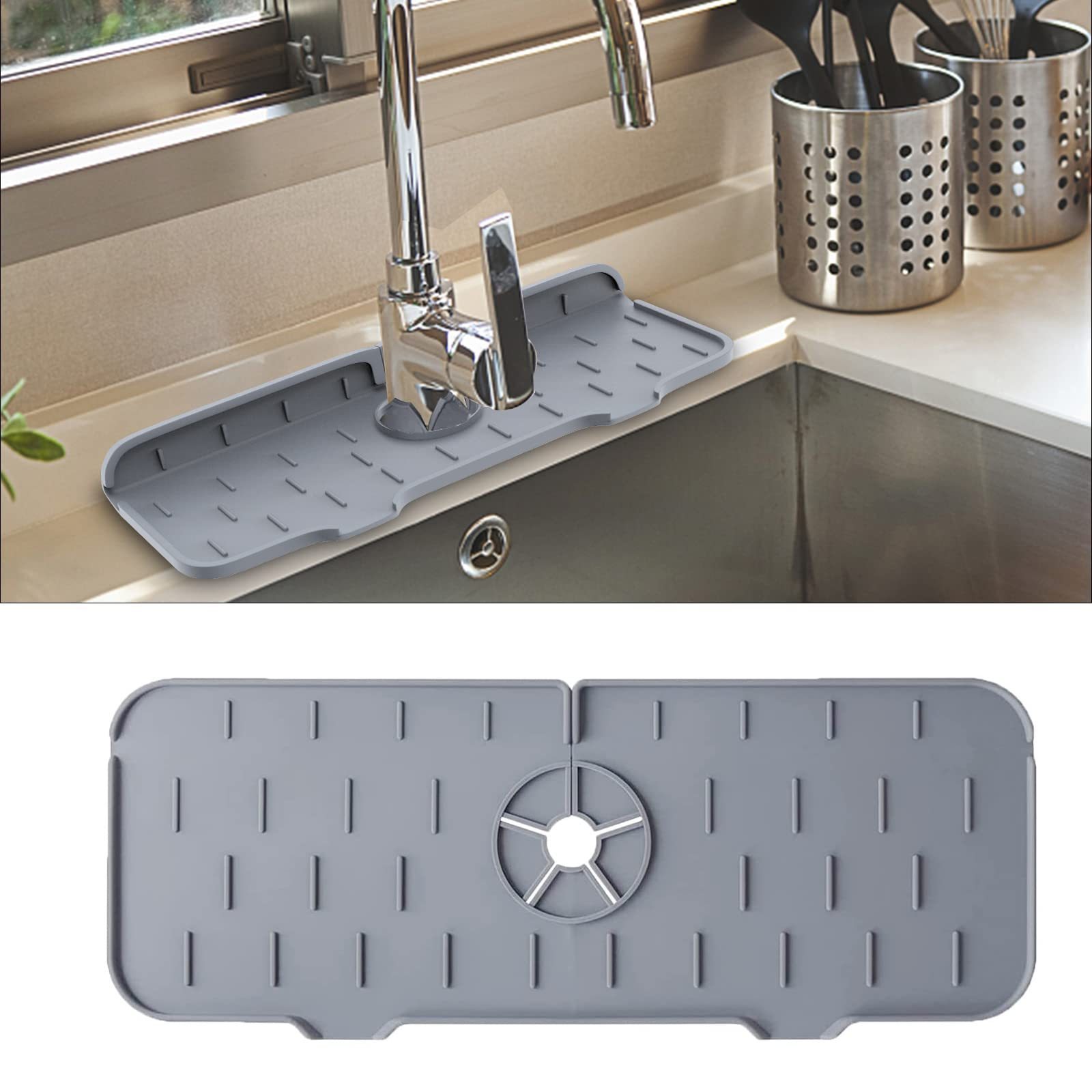 LOHAS Silicone Faucet Sink Mat Splash Guard Catcher Faucet Absorbent Mat Catching Splash Drying Mat