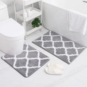 Non Slip Absorbent Bathroom Rugs Set 2 Piece Microfiber Bath Shower Mat and U-Shaped Toilet Rug With TPR rubber backing