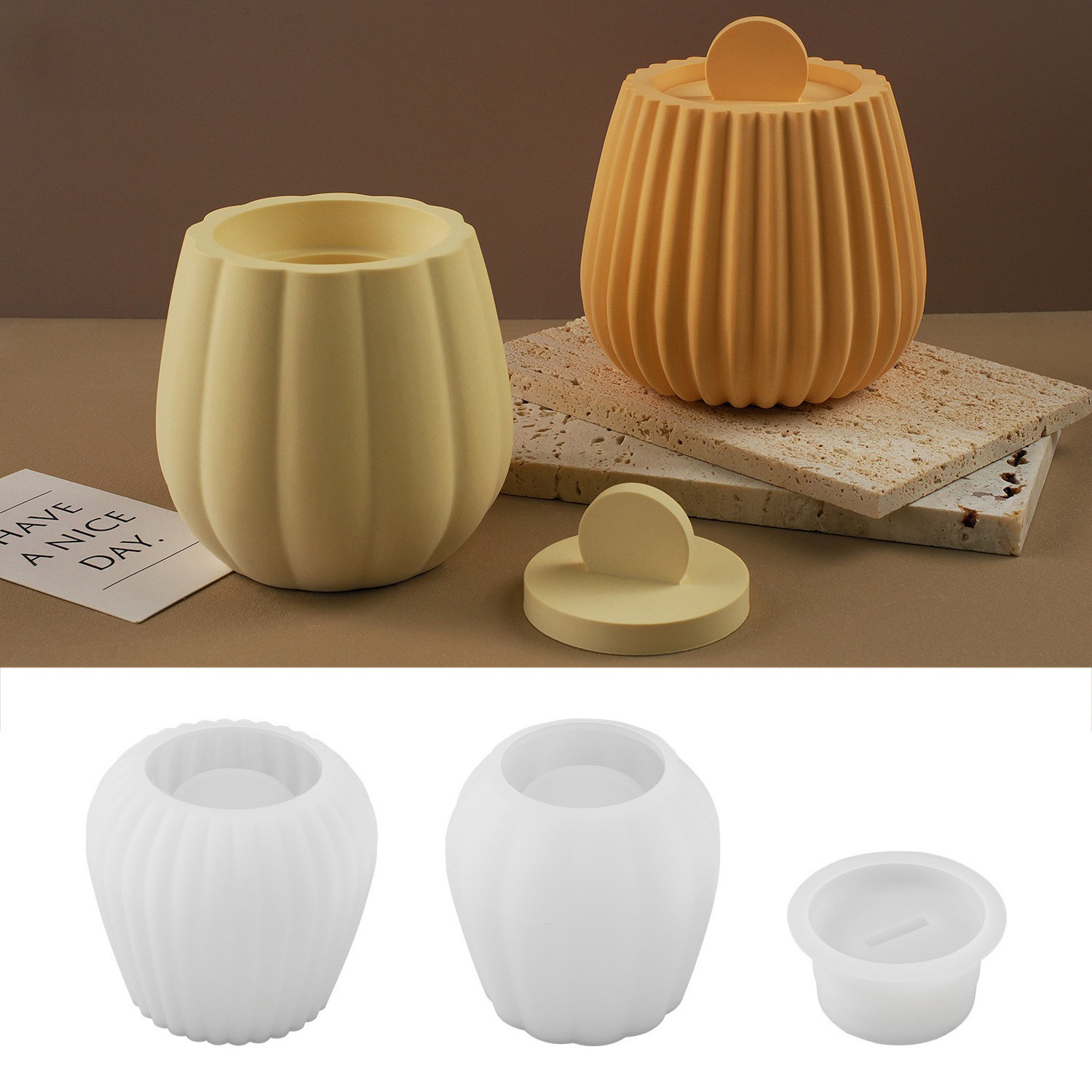 Wholesale Halloween Pumpkin Cement Decorative Aromatherapy Candle Holder Yellow with Lid