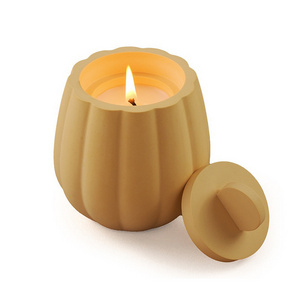 Wholesale Halloween Pumpkin Cement Decorative Aromatherapy Candle Holder Yellow with Lid