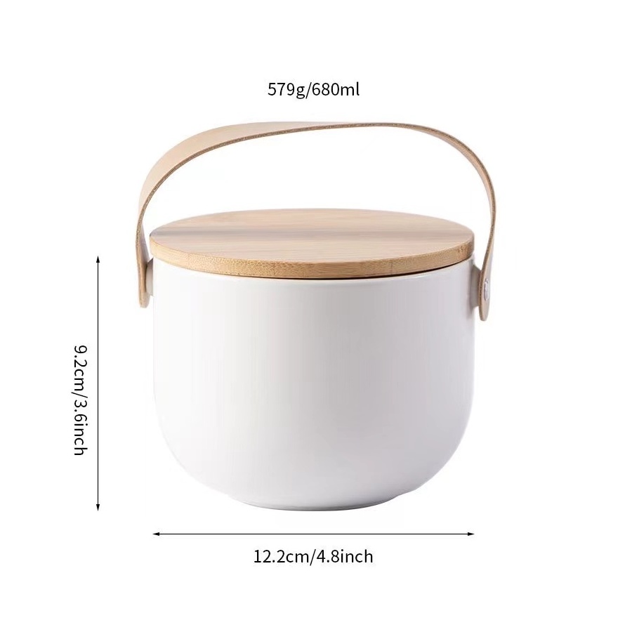 Luxury 8oz and 17oz Candle Matte White Ceramic Candle Jars with lid and Leather Handle