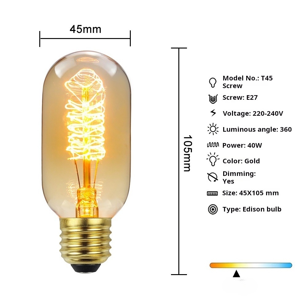 110V-220V Antique Incandescent Filament Lamp T45 T14  E26 E27 B22 Retro Decorative Light 25W 40W 60W Vintage Style Edison Bulbs