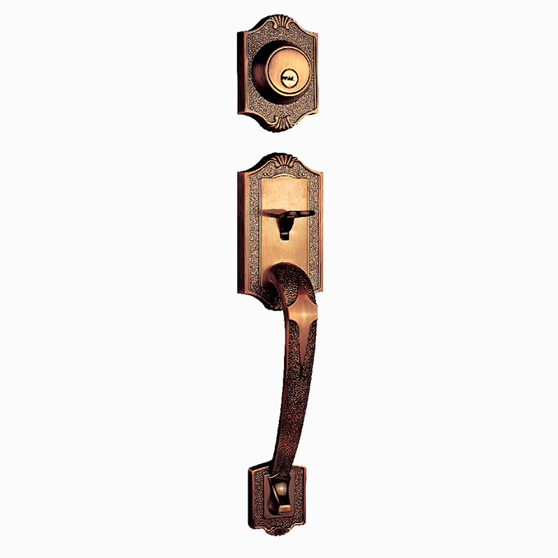 Luxury Main Entrance Brass Zinc Alloy Wooden  Door Handle Lock With Mechanical Key