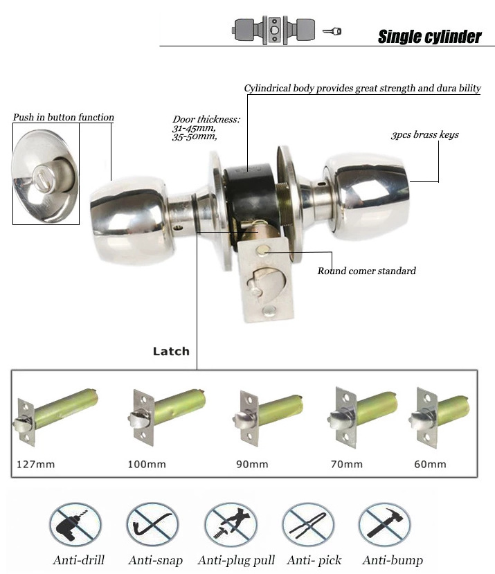 Shiny Brass Durable Combo Set Locks Double Sided Cylinder Door Knob Lock