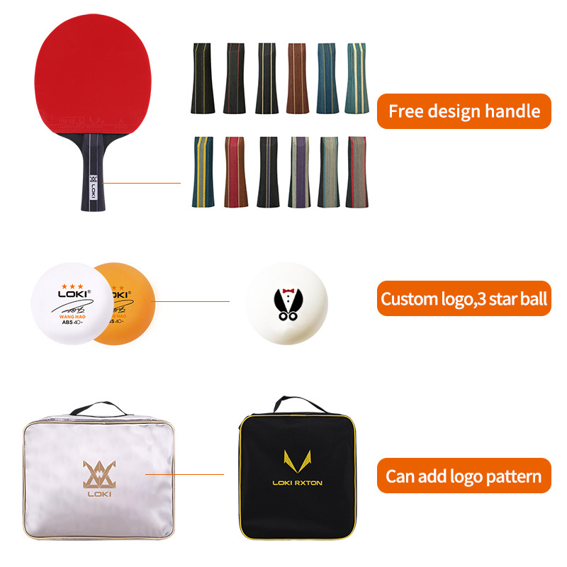 Professional Wood Table Tennis Racket Ping Pong Bat Set 4 Balls & Portable Net