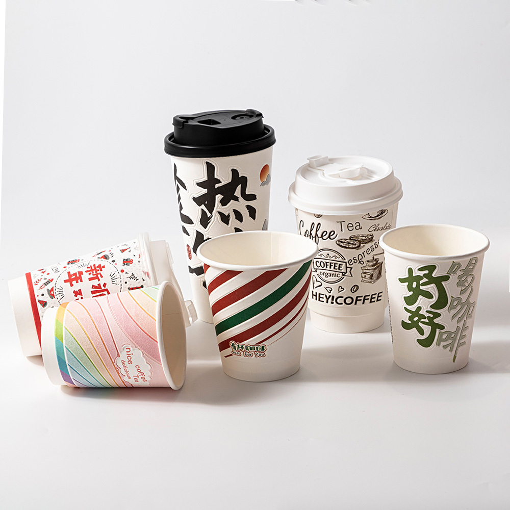 LOKYO 8oz 10oz 3D pe coted double layer insulated jolly cups 3D custom print logo coffee paper cup with lid