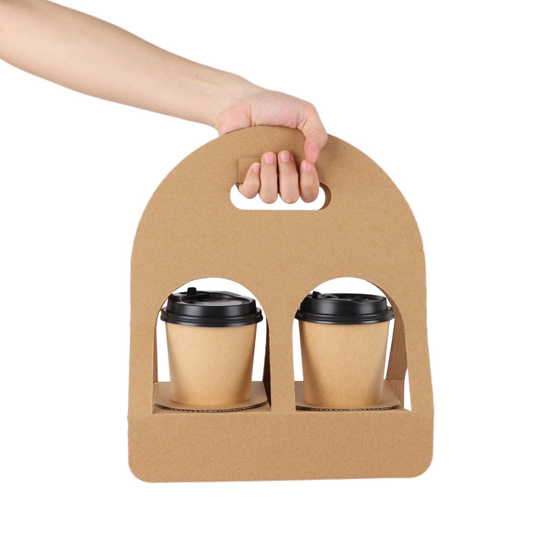 LOKYO custom logo kraft paper portable take away drink carrier coffee paper cup holder with handle