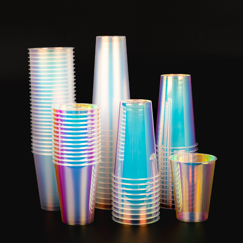 LOKYO popular 700ml 500ml colorful boba milk tea cup holographic disposable plastic cups with lids and logo