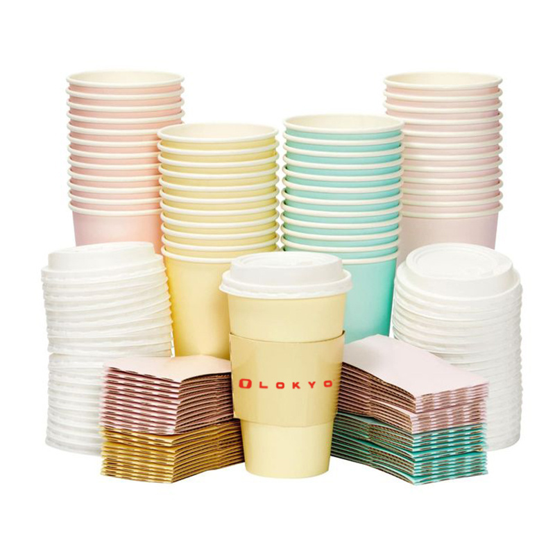 LOKYO wholesale custom logo coffee shop takeaway packaging disposable espresso coffee cup paper cups set with lids