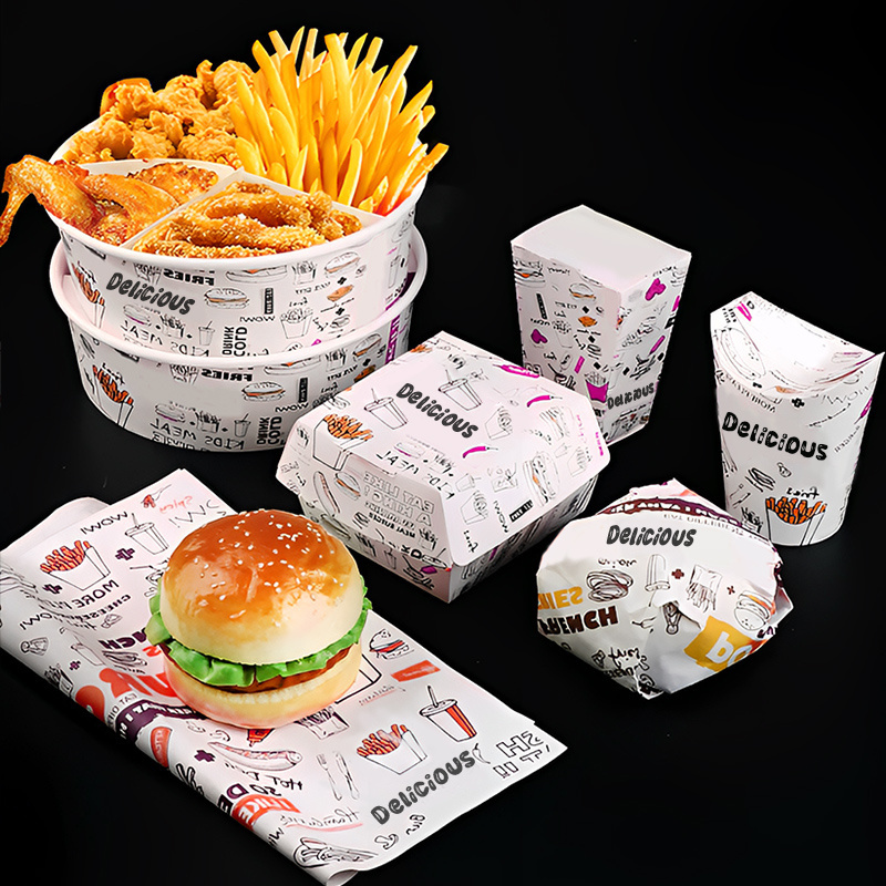 LOKYO wholesale take away custom hamburger packaging black burger box burger and chips boxes