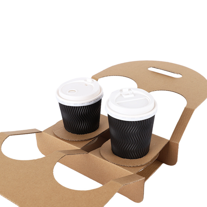 LOKYO custom logo kraft paper portable take away drink carrier coffee paper cup holder with handle