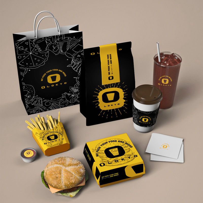 LOKYO wholesale take away custom hamburger packaging black burger box burger and chips boxes