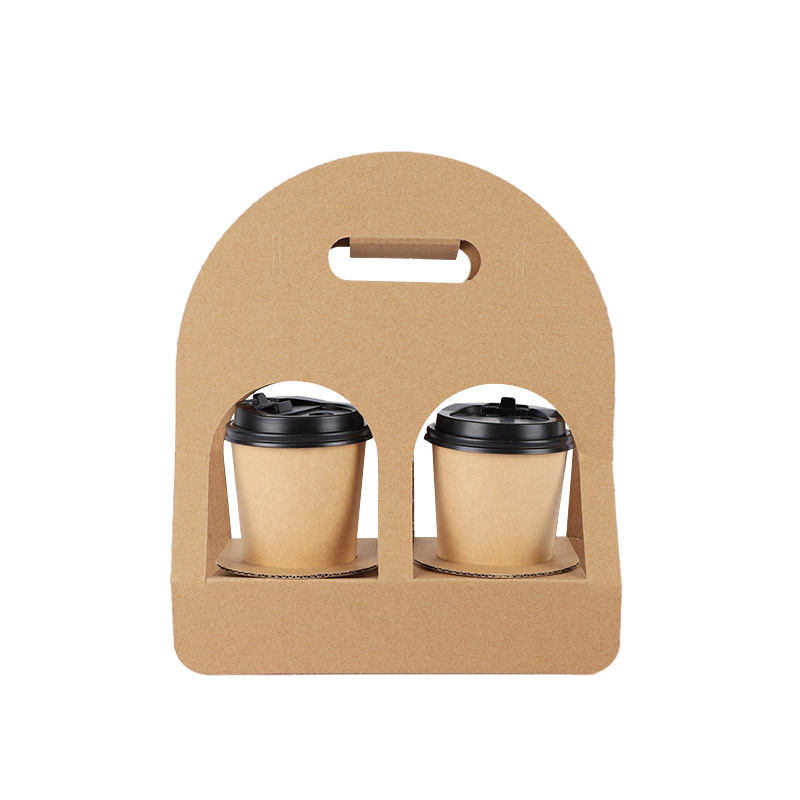 LOKYO custom logo kraft paper portable take away drink carrier coffee paper cup holder with handle