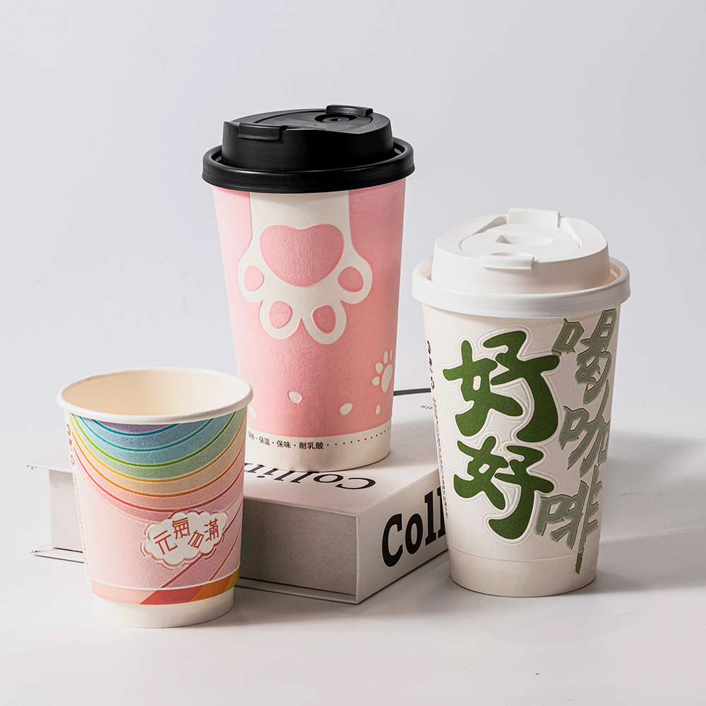 LOKYO 8oz 10oz 3D pe coted double layer insulated jolly cups 3D custom print logo coffee paper cup with lid