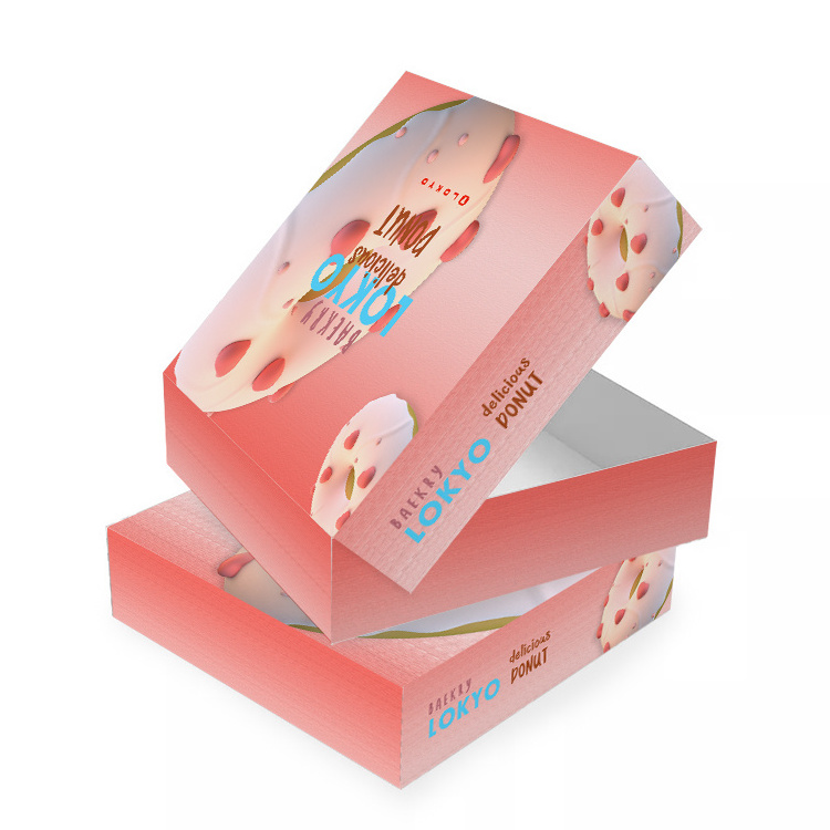 LOKYO printed square customized pizza bakery cupcake container pink donuts boxes with logo