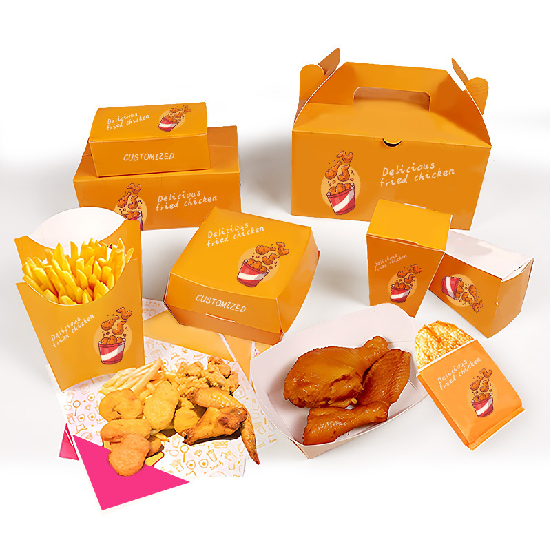 LOKYO Custom printed logo chicken wing nugget hot dog hurger paper fried chicken box fast food packaging