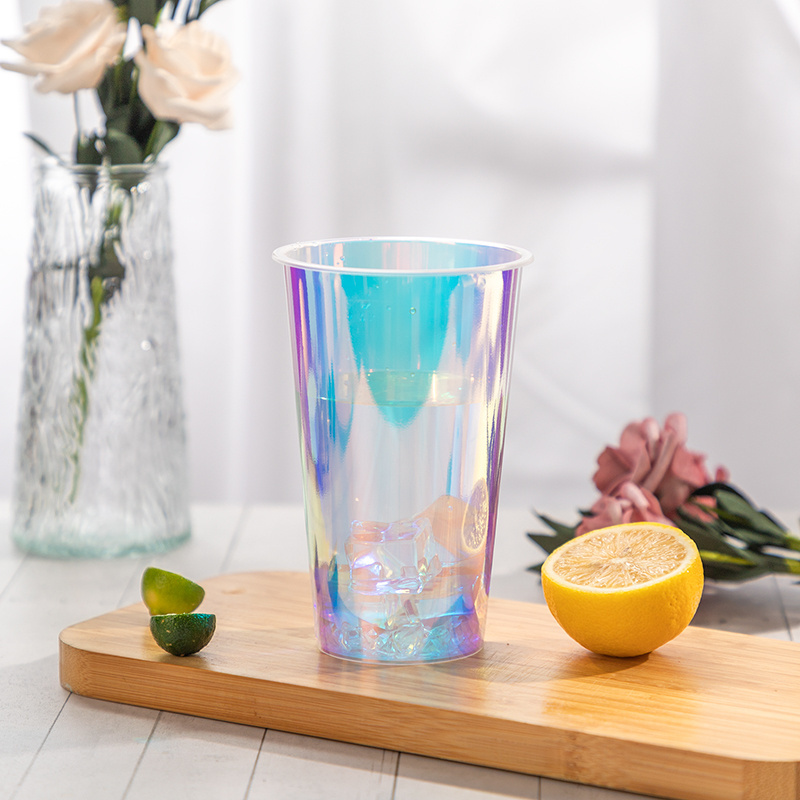 LOKYO Wholesale 500ml 700ml milktea smoothie pp holographic rainbow film plastic bubble tea cup