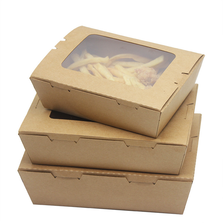 LOKYO custom LOGO disposable food container bento lunch box kraft paper box for food with window packaging