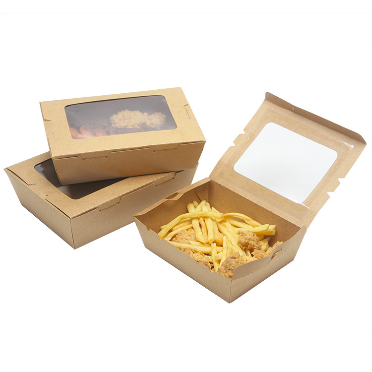 LOKYO custom LOGO disposable food container bento lunch box kraft paper box for food with window packaging