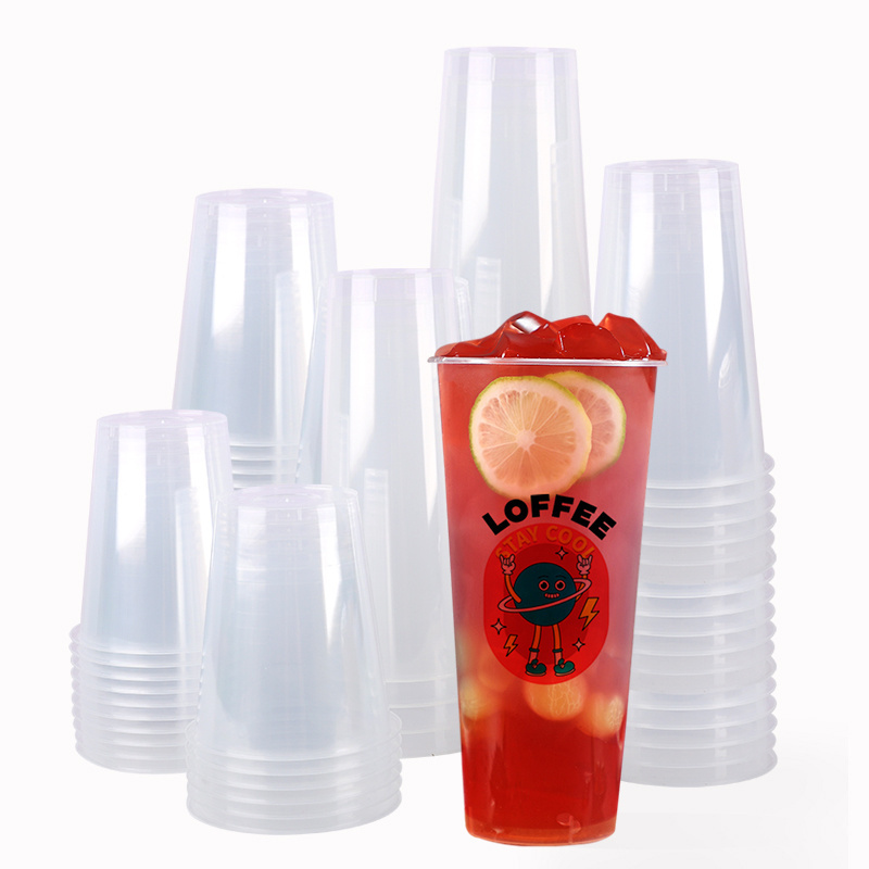 LOKYO 8 16 22 32 oz plastic cups wholesale pp injection juice cold coffee milk boba bubble tea cup disposable