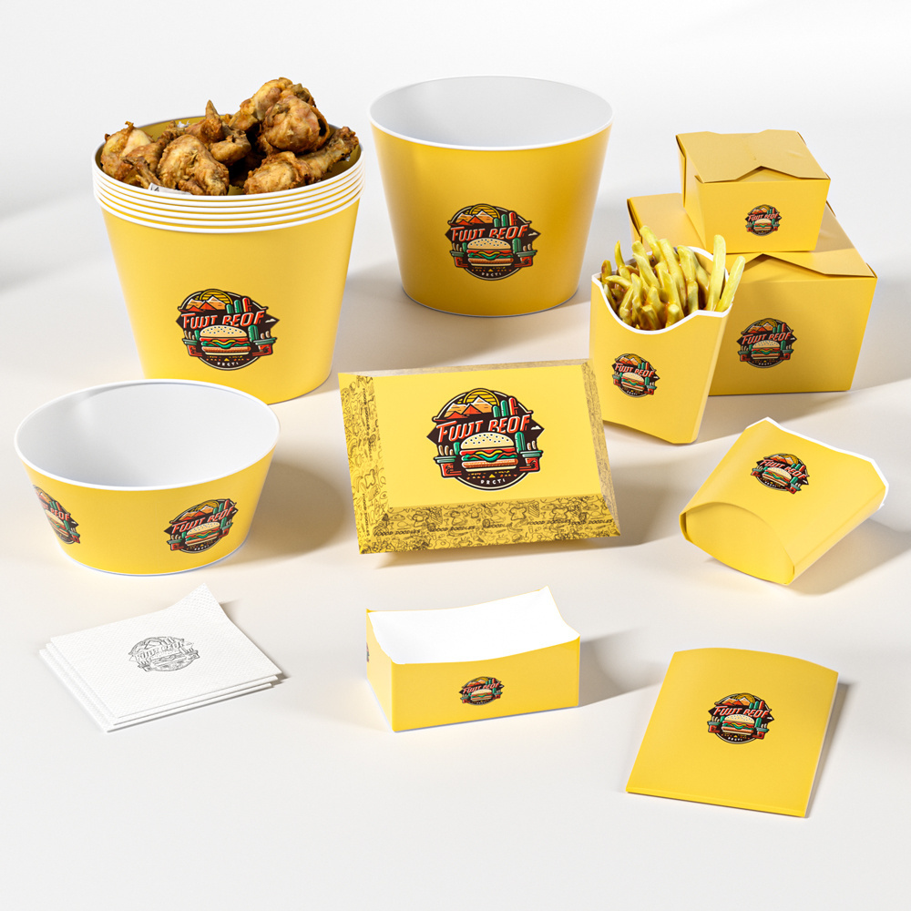 LOKYO Custom printed fast food packaging boxes set series take away disposable french fry chicken wing burger box