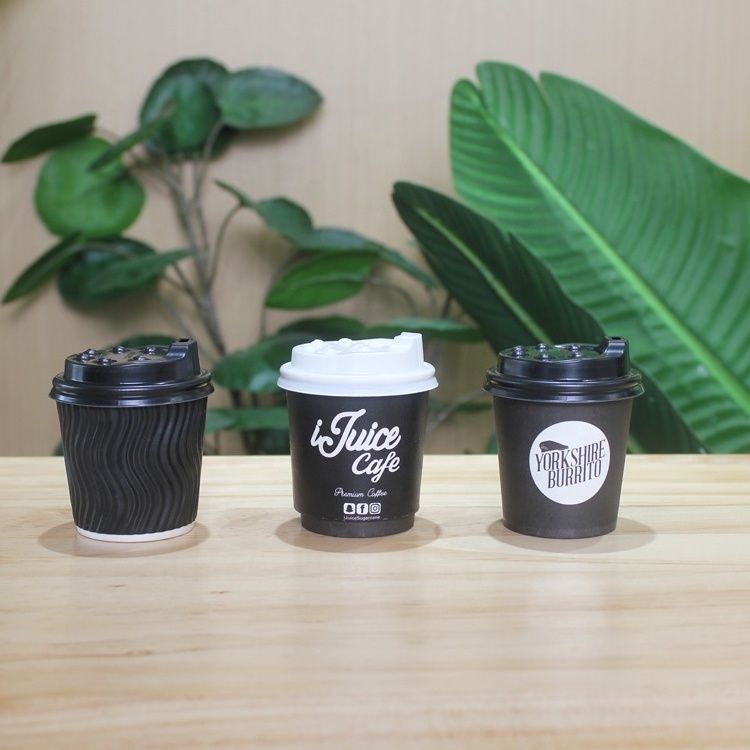 LOKYO wholesale black takeaway cups disposable ripple corrugated customized coffee cup paper with lids