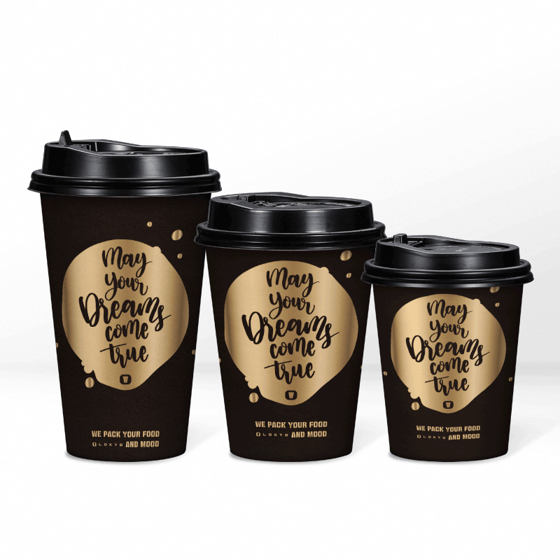 LOKYO Hot selling custom black pla take away 500ml single wall disposable paper cup for coffee