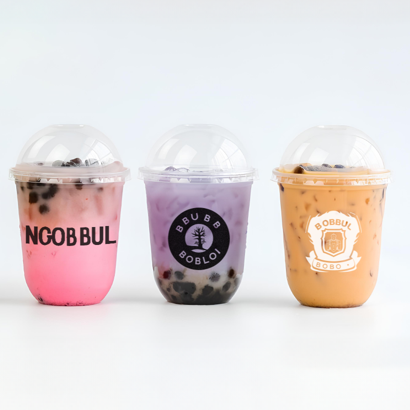 LOKYO 8oz 12oz 16oz 32oz Custom logo pp disposable u shape juice smoothie boba bubble tea plastic cup with lids