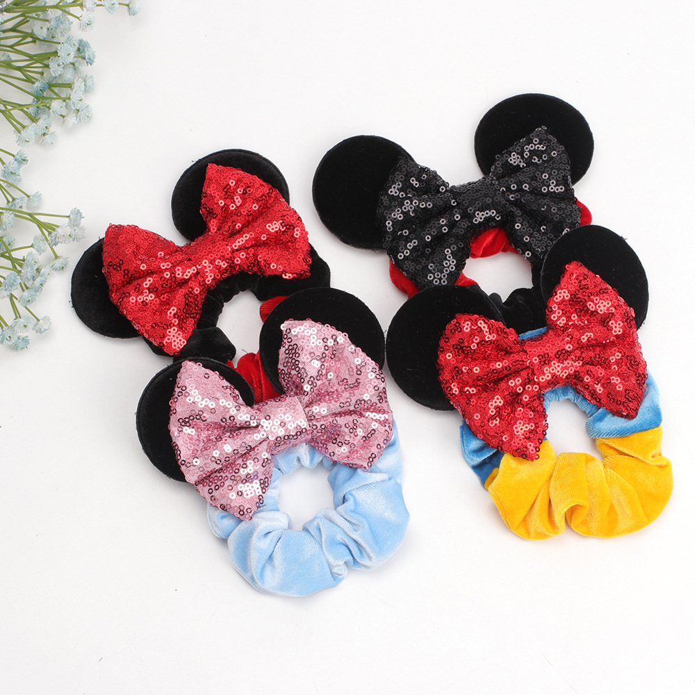 2023 New Arrival Fashion Women Girls Elastic Hair Ring cute Mouse sequin Ears red black pink velvet Scrunchies