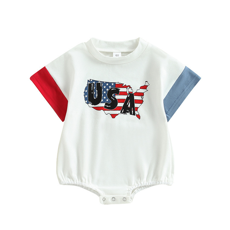 2024 Red White Blue Stars Stripes USA Flag Baby Oversized Bubble Romper American Flag 4th of July Baby Boy Girl Romper