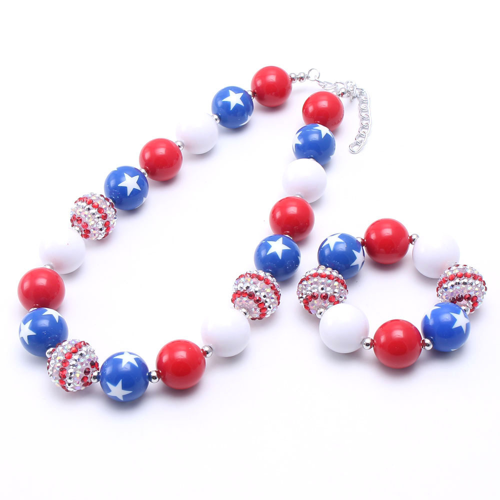 Kids Halloween Chunky Necklaces Baby Pendant Beaded Necklace Christmas 4th of July Girls jewelry set bead necklace and bracelet