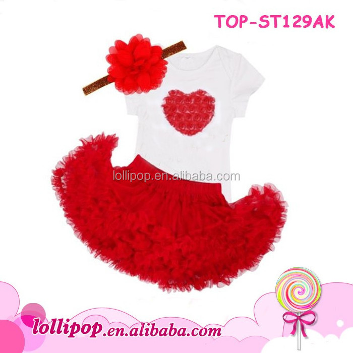 Tutu Girls 1st Birthday Outfit Little Girl pettiskirt top  red dots mocked Heart Extra Fluffy Pettiskirt Dancing Outfit p