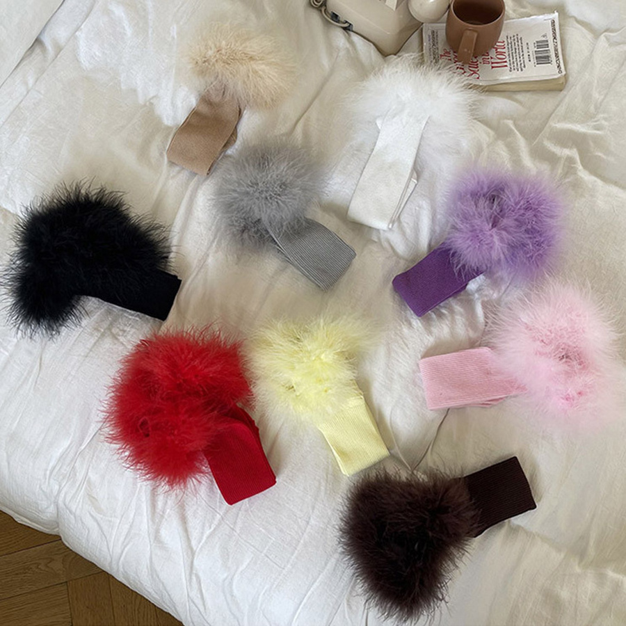 New Arrival 10 Solid Colors Feather Trim Faux Fur Kids Girls Knee High Boot Socks Baby Girls Fluffy Fur Trim Socks For Babies