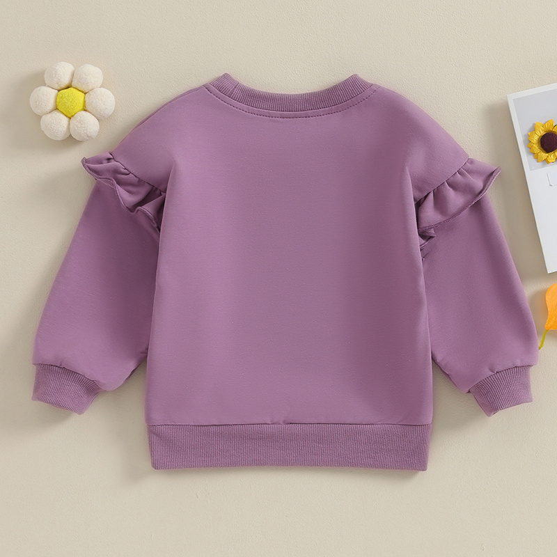 2023 Autumn Boho Solid Color Blank Toddler Baby Crewneck Sweatshirts Long Sleeve Ruffle Kids Baby Girls Frill Sweatshirt