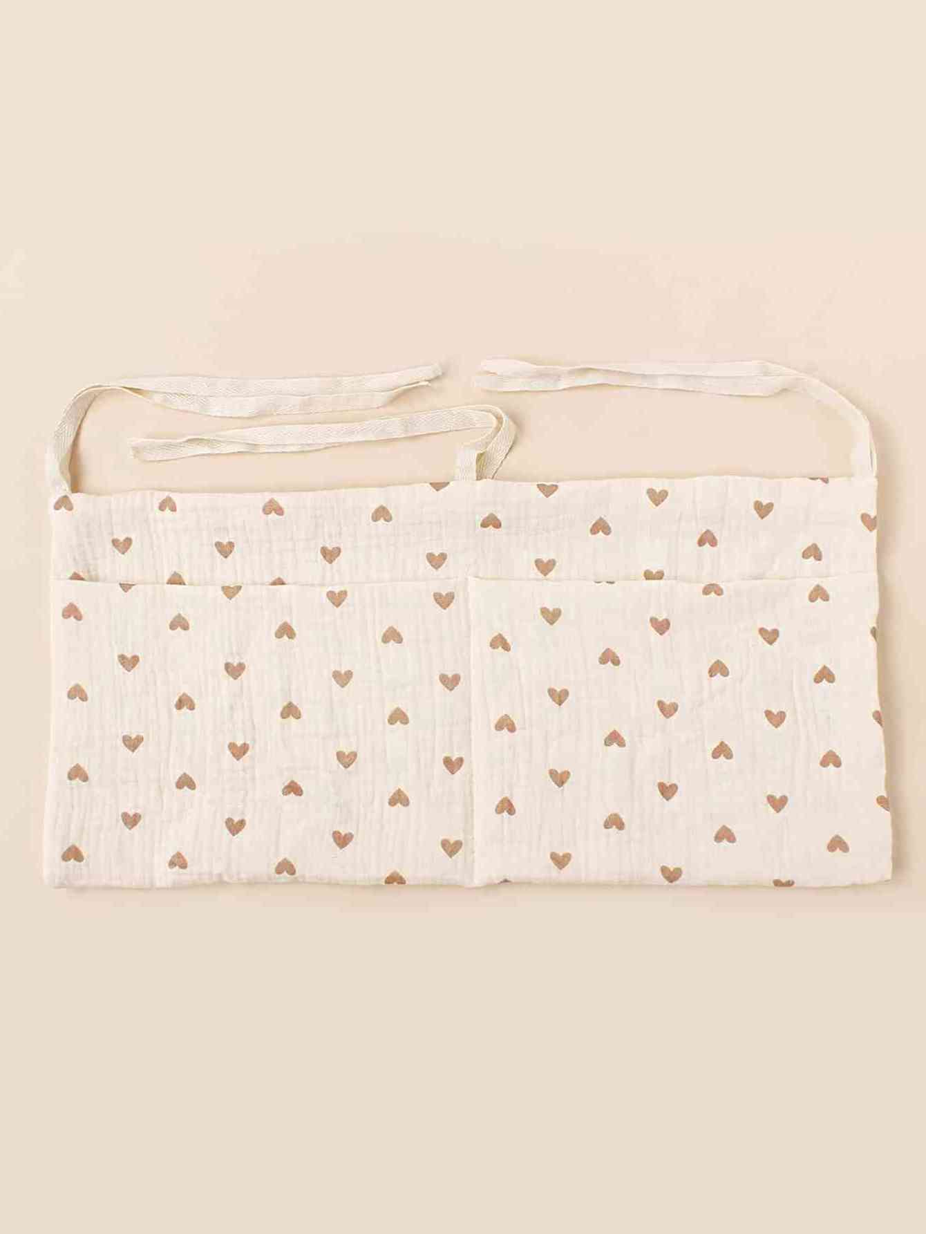 100% Cotton Two Pockets Muslin Storage Bag Baby Bed Diaper Hanging Storage Bag Crib Organizer