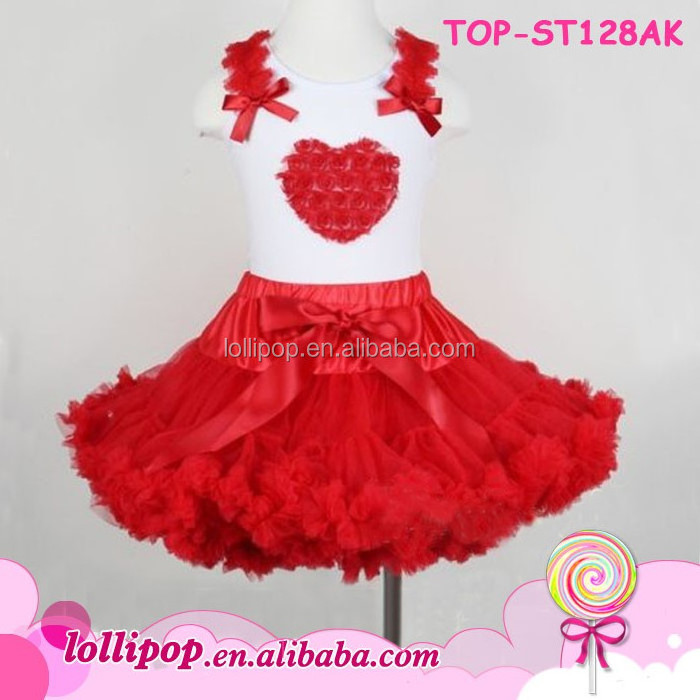 Tutu Girls 1st Birthday Outfit Little Girl pettiskirt top  red dots mocked Heart Extra Fluffy Pettiskirt Dancing Outfit p