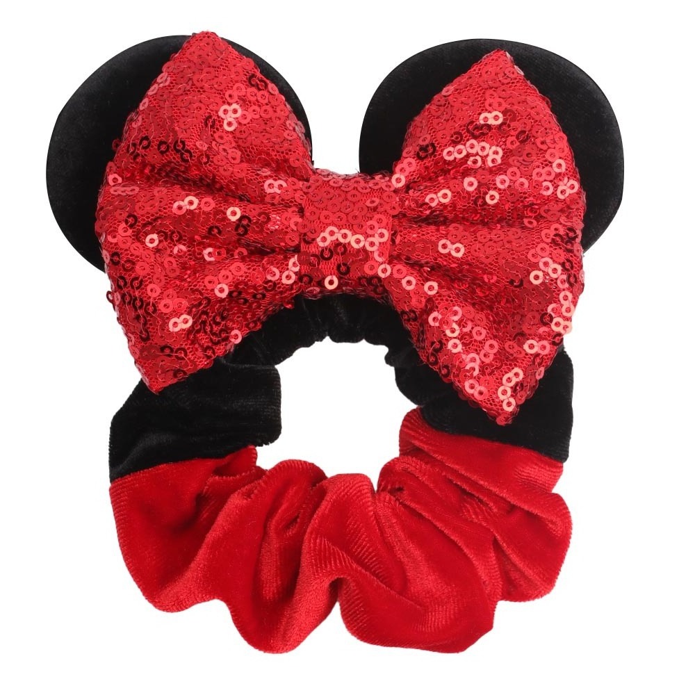 2023 New Arrival Fashion Women Girls Elastic Hair Ring cute Mouse sequin Ears red black pink velvet Scrunchies