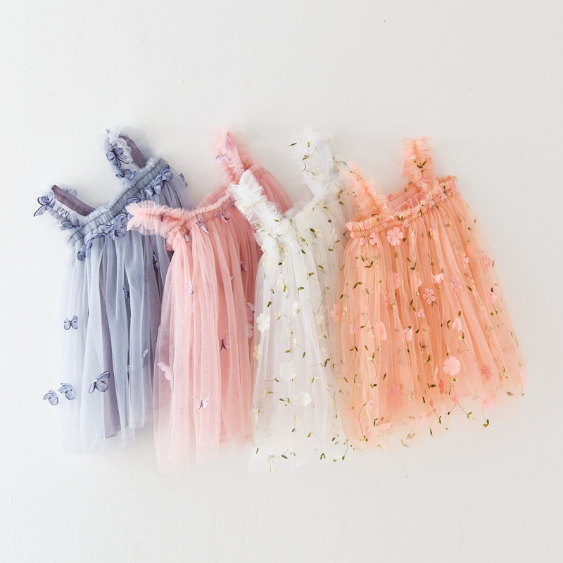 Baby girl party tulle skirt children flock designs Princess Dresses Girl Dress Sleeveless 3D Butterfly Tutu Dress