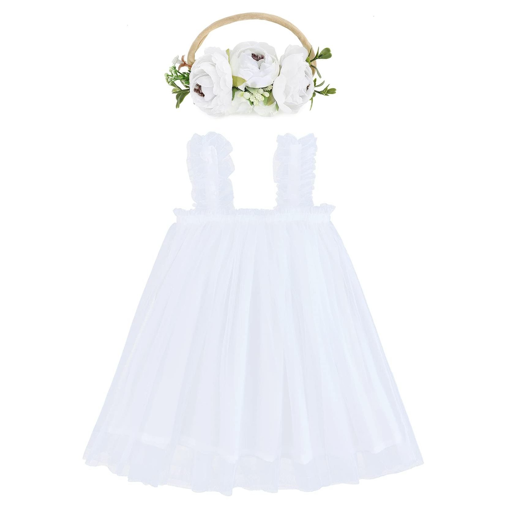 2024 Summer Kids Girls Birthday Gifts Sleeveless Sundress Dress Toddler Baby Girls Layered Tulle Tutu Dress with Flower Headband