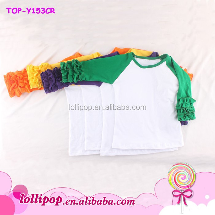 Baby America Apparel Icing Ruffle Raglan T-Shirt Wholesale Girls Monogrammed Mardi Gras Ruffle Raglan Shirt