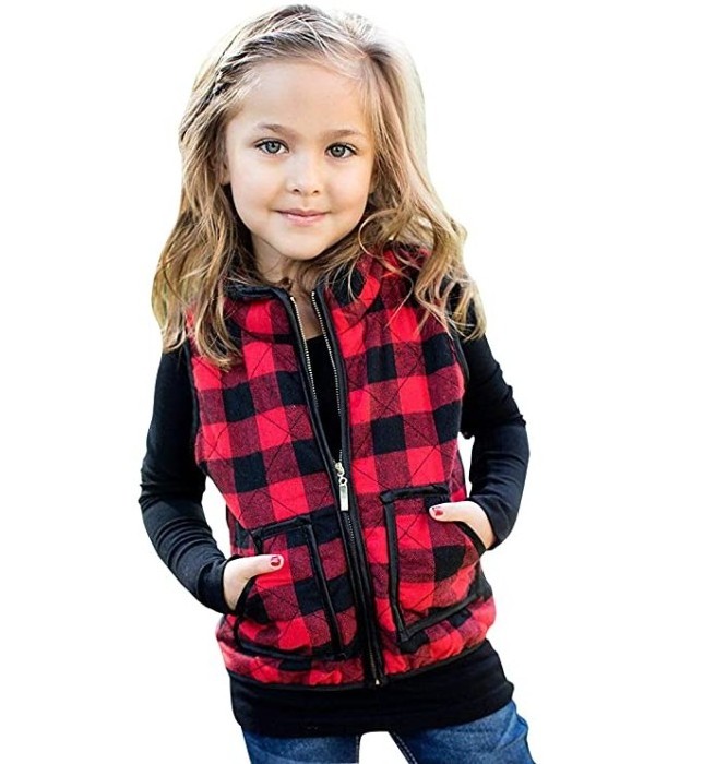 Autumn Winter Warm Kids Plaid Vests Zipper Jacket Waistcoat Christmas Baby Boys Girl Kids Buffalo Plaid Vest With Pocket