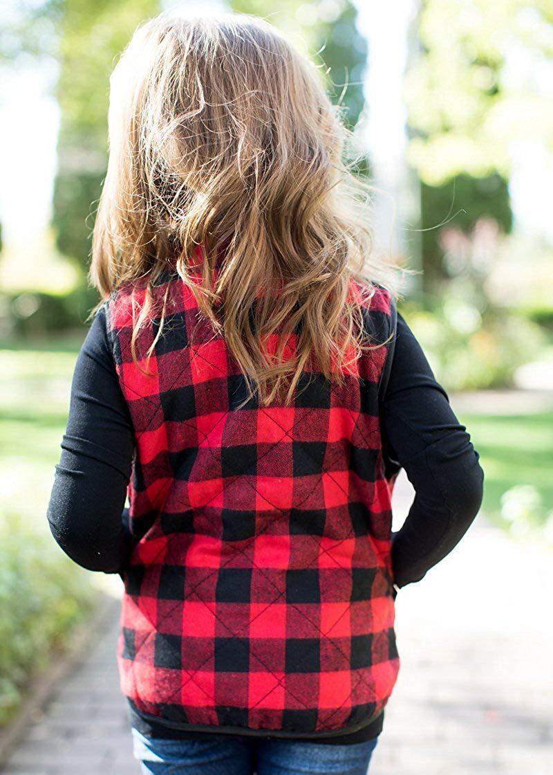 Autumn Winter Warm Kids Plaid Vests Zipper Jacket Waistcoat Christmas Baby Boys Girl Kids Buffalo Plaid Vest With Pocket