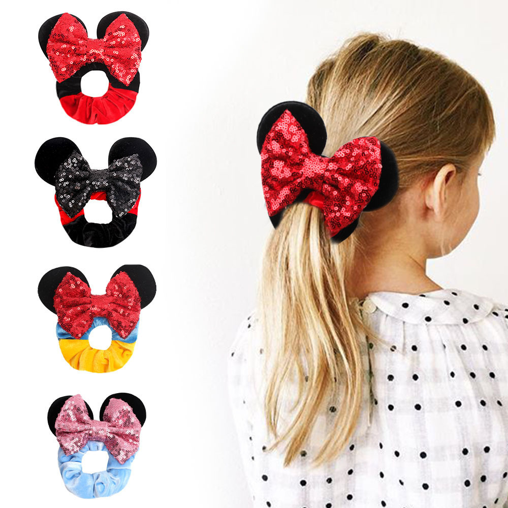 2023 New Arrival Fashion Women Girls Elastic Hair Ring cute Mouse sequin Ears red black pink velvet Scrunchies