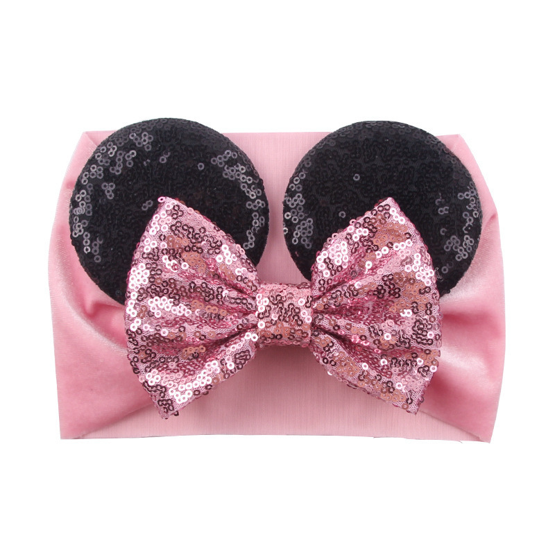 2023 Sequin Ears Minnie Baby Headband velvet Hair Bows Headwrap DIY Hair Accessories sequin wide Mouse Ears Headband