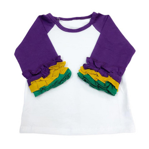 Baby America Apparel Icing Ruffle Raglan T-Shirt Wholesale Girls Monogrammed Mardi Gras Ruffle Raglan Shirt