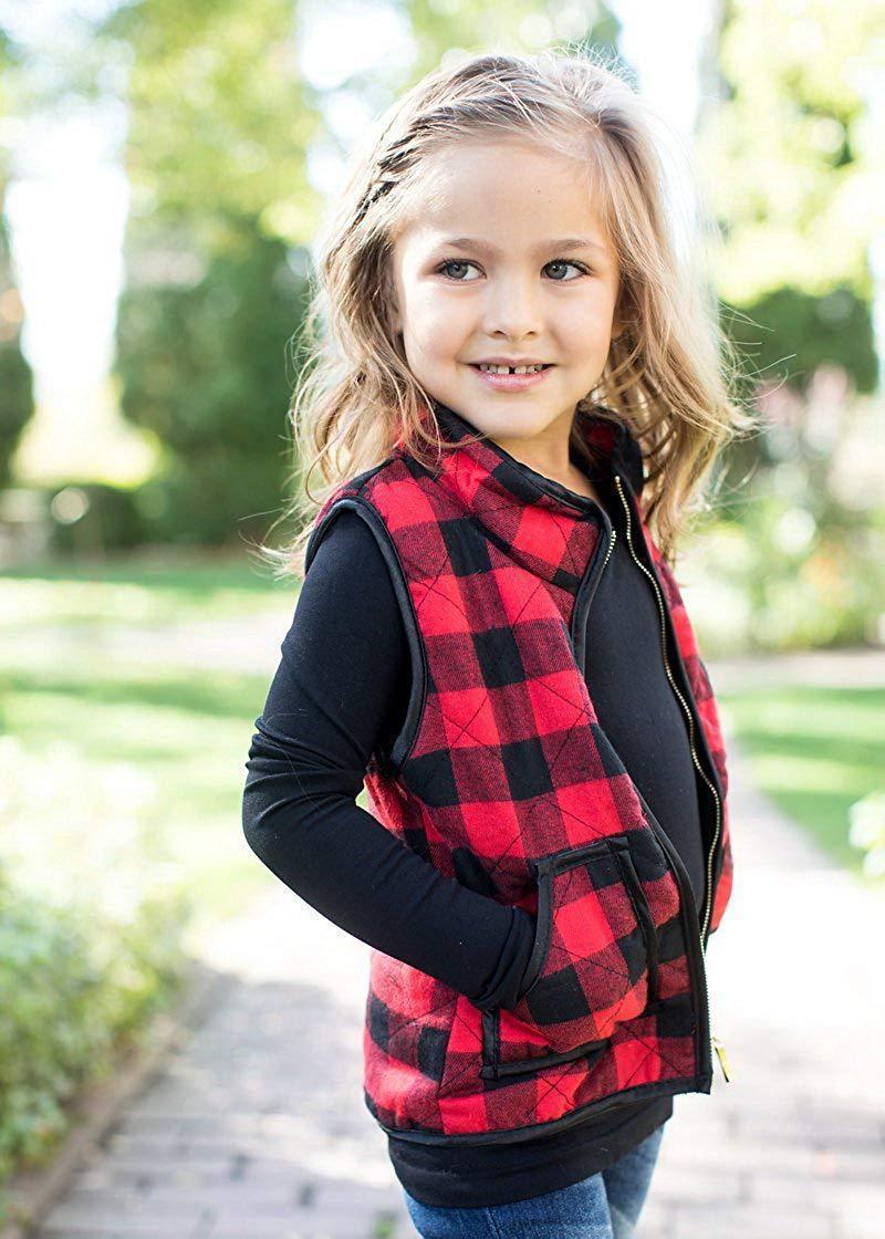 Autumn Winter Warm Kids Plaid Vests Zipper Jacket Waistcoat Christmas Baby Boys Girl Kids Buffalo Plaid Vest With Pocket