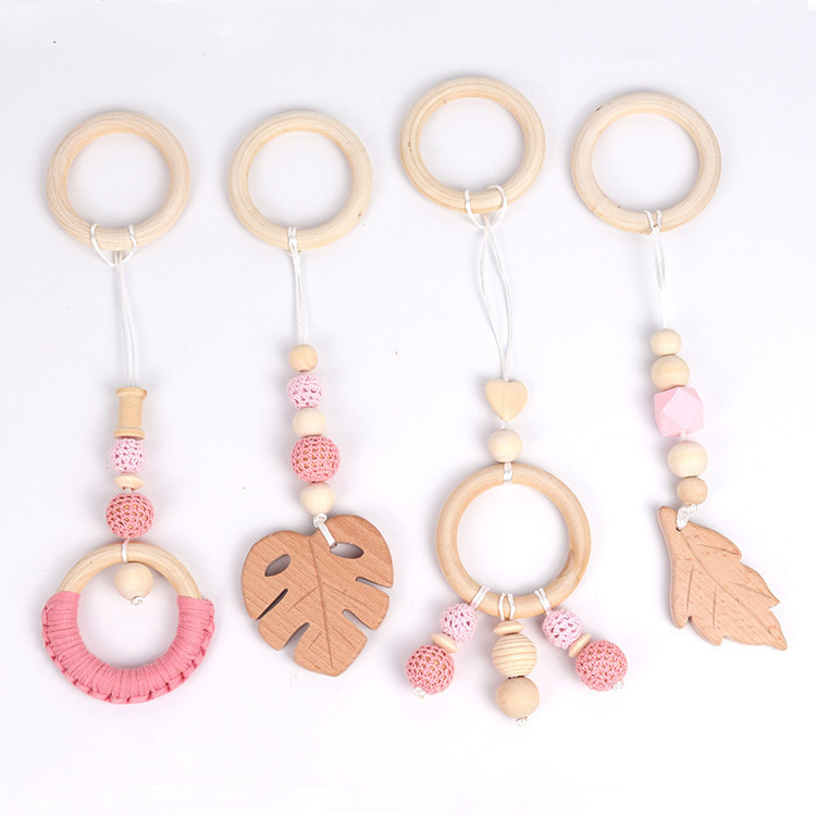 4Pcs/Set Boho Newborn Gifts Baby Gym Wood Toys Wooden Hanging Toy Rainbow Pendant Teether Ring Nursing Rattle Toys